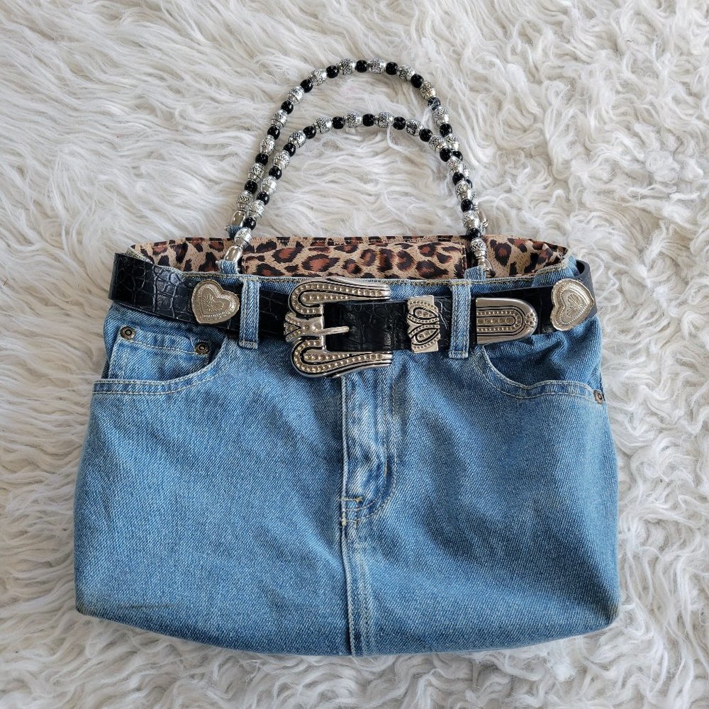 Stylish Denim and Black Shoulder Bag